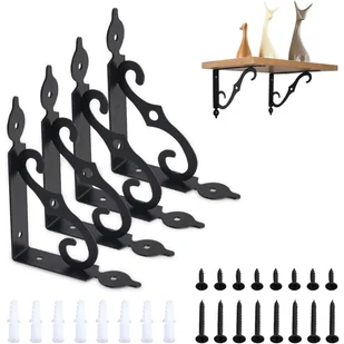 Zestaw 4 wsporników półkowych, 24 cm x 19 cm, do garażu, kuchni, sypialni (czarne), wsporniki ścienne - Zawiasy, okucia i inne akcesoria Zestaw 4 wsporników półkowych, 24 cm x 19 cm, do garażu, kuchni, sypialni (czarne), wsporniki ścienne - Zawiasy, okucia i inne akcesoria - miniaturka - grafika 1