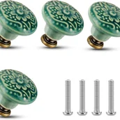 Zawiasy, okucia i inne akcesoria - (Zielony) Zestaw 4 dekoracyjnych uchwytów do szuflad w stylu vintage, średnica 3,4 cm - miniaturka - grafika 1