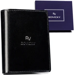 Bezpieczny portfel męski ze skóry naturalnej z ochroną kart RFID Rovicky, czarny - Portfele - miniaturka - grafika 1