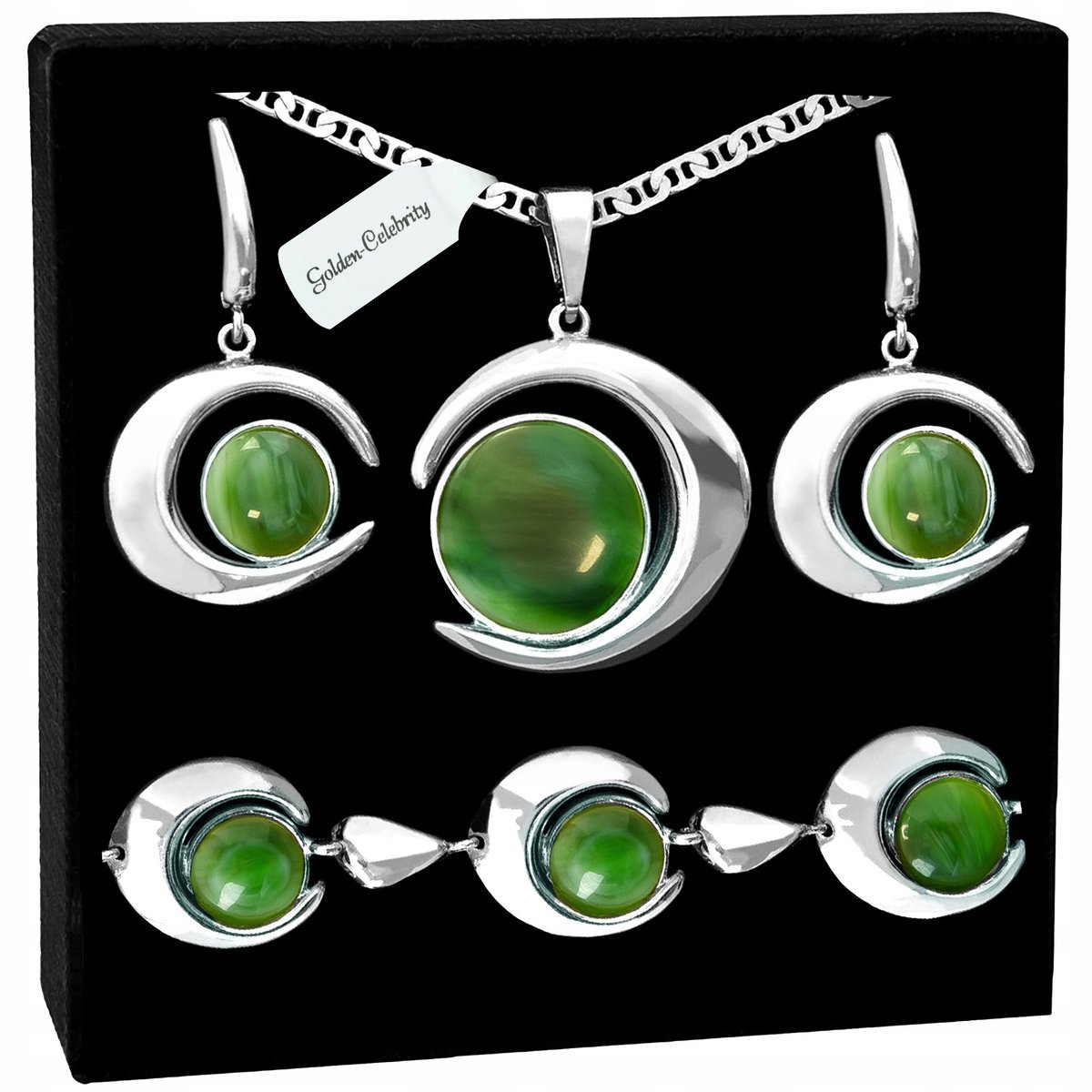 SREBRNY KOMPLET BIŻUTERII NASZYJNIK ZAWIESZKA KSIĘŻYC 925 BRANSOLETKA 60 CM