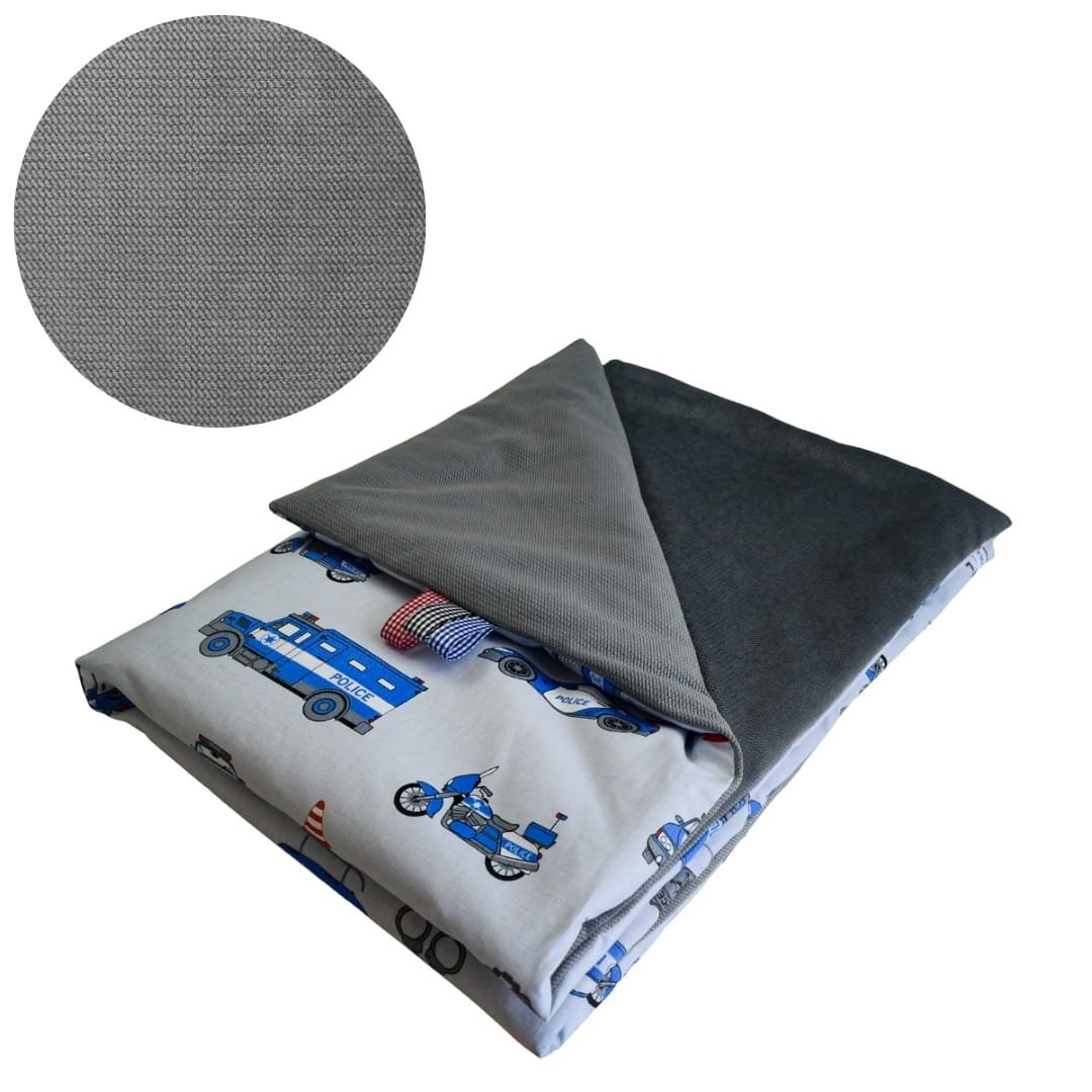Kocyk Dziecięcy 75x100 Ocieplany Policja Szara/Grafit Bawełna/Velvet Polski Producent