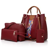 Plecaki - Torebka Modna Stylowa Klasyczna Damska Elegancka Z Ozdobą Zestaw 4 w 1 Bordowa Karol OS - miniaturka - grafika 1