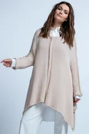 Swetry damskie - Bawełniany oversizowy asymetryczny sweter na wiosnę i lato F1851 Beżowy UNI - miniaturka - grafika 1