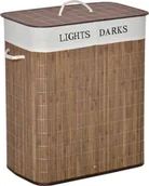 Kosze na bieliznę - HOMCOM 100L kosz na pranie pojemnik na pranie kosz na pranie z 3 uchwytami z możliwością prania wyjmowany worek na pranie bambus poliester bawełna metal brązowy+biały 52 x 32 x 63 cm - miniaturka - grafika 1