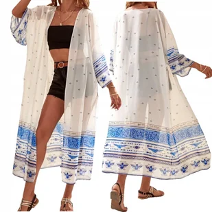 PAREO DŁUGA TUNIKA PLAŻOWA ZWIEWNA LETNIA SUKIENKA BOHO NARZUTKA NA PLAŻĘ - Bluzki damskie - miniaturka - grafika 1