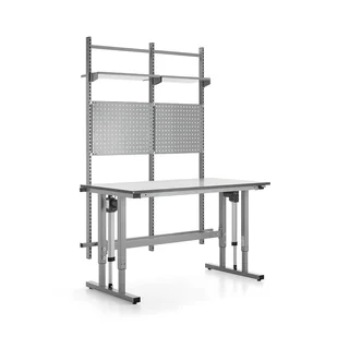 Stół roboczy z regulacją wysokości MOTION, 400 kg, 1500x800 mm, panel narzędziowy + półki - Akcesoria do pakowania - miniaturka - grafika 1