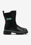 Botki damskie - Czarno-Zielone Botki Sztyblety z Protektorem Cercella - miniaturka - grafika 1