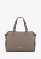 Torebki damskie - Damski kuferek z imitacji skóry z dżetami na pasku ciemny beż - miniaturka - grafika 1