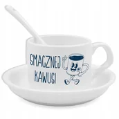 Gadżety dla niej i dla niego - Zestaw Filiżanka Łyżeczka Podstawka SMACZNEJ KAWUSI Na Prezent Wzory - miniaturka - grafika 1
