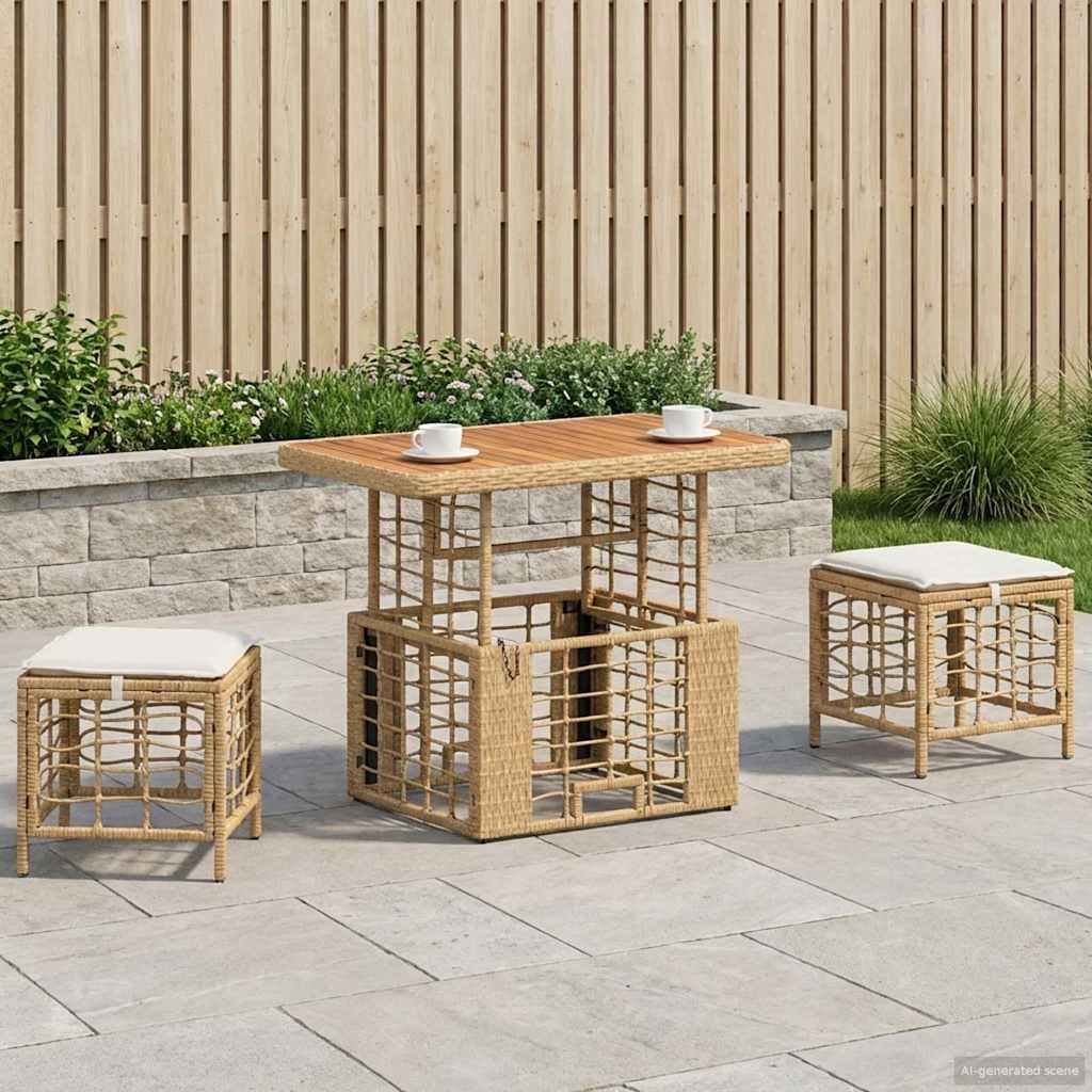 vidaXL Zestaw do jadalni w ogrodzie z poduszką 3 pcs Naturalny i Biały