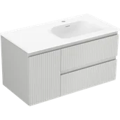 Szafki łazienkowe - Mexen Rivel szafka łazienkowa 90 cm z umywalką Vela prawą, 2S, 1D, ryflowana, szara mat/biała mat - 91A23-09047-3-BBFFF62-W23P01 - miniaturka - grafika 1