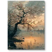 Obrazy i zdjęcia - Obraz na płótnie do salonu samotne drzewo nad jeziorem zachód słońca - miniaturka - grafika 1