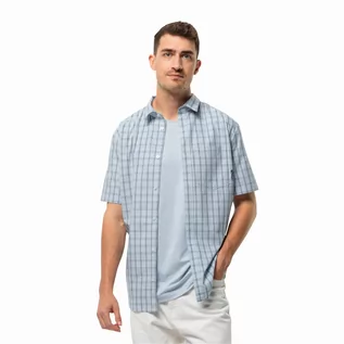 Koszule męskie - Męska koszula z krótkim rękawem Jack Wolfskin HOT SPRINGS SHIRT M soft blue check - XL - grafika 1
