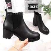 Botki damskie - Botki damskie sztyblety na słupku ocieplane czarne Sergio Leone - miniaturka - grafika 1