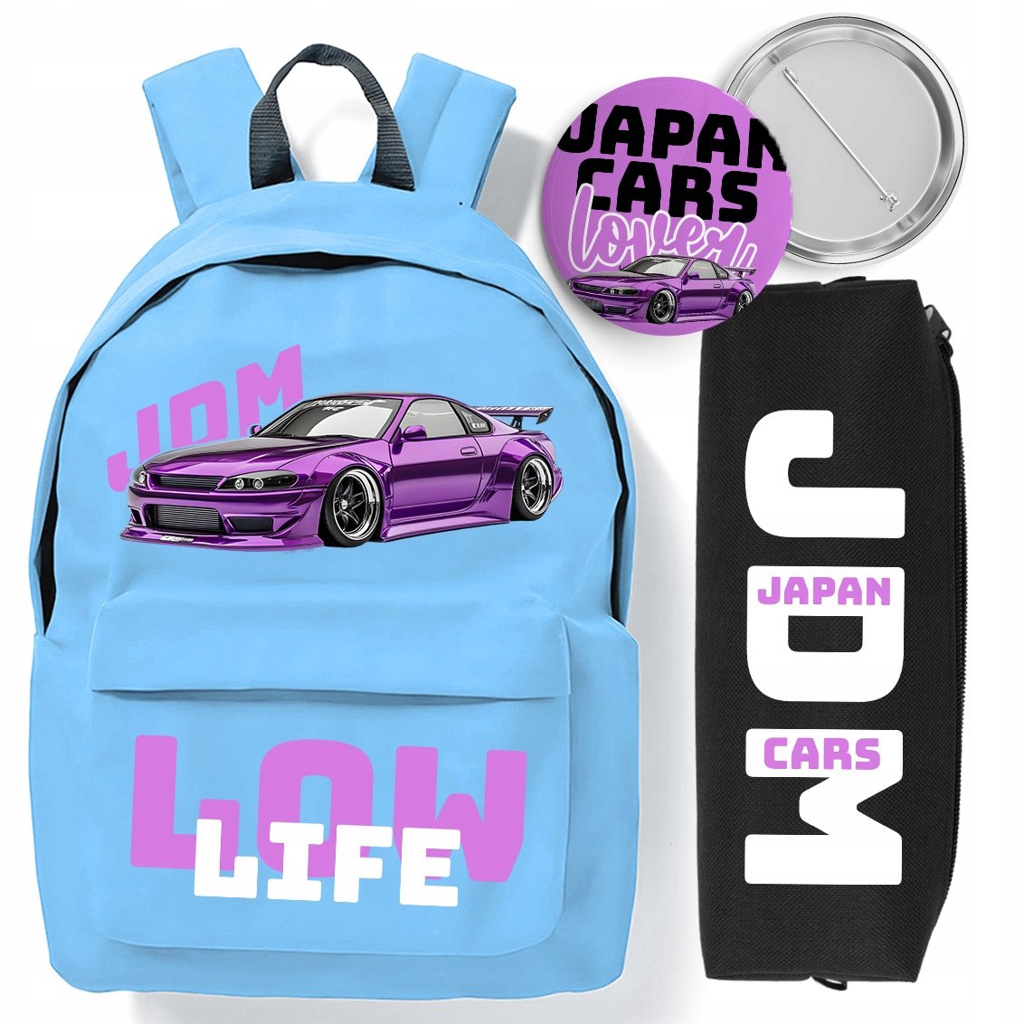 Zestaw Szkolny Plecak Niebieski Piórnik Pin Japan Cars Styl Do Szkoły