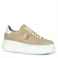Sneakersy damskie - BEŻOWE PÓŁBUTY SNEAKERSY CARINII B8973-S46 SKÓRA PLATFORMA MODNE R.40 - miniaturka - grafika 1