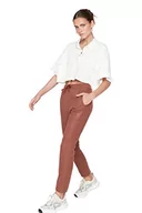 Spodnie damskie - Trendyol Damskie spodnie dresowe o normalnej talii proste, Brązowy, S - miniaturka - grafika 1