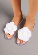Klapki i japonki damskie - Białe Klapki z Kwiatem 3D i Cyrkoniami Lurieta - miniaturka - grafika 1