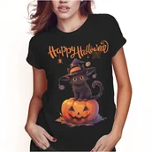 Koszulki i topy damskie - KOSZULKA DAMSKA T-SHIRT HALLOWEEN KOT CZAROWNICA DYNIA SUPER JAKOŚĆ - miniaturka - grafika 1