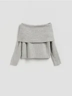 Swetry damskie - Reserved - Sweter z odkrytymi ramionami - jasnoszary - miniaturka - grafika 1
