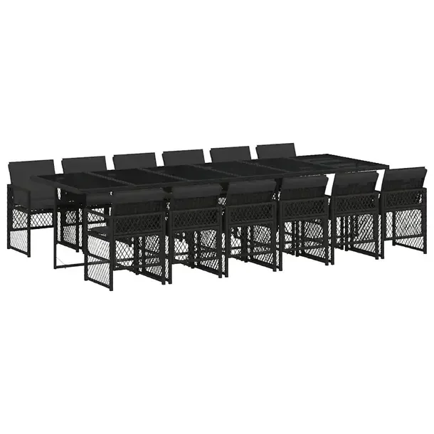 Zestaw mebli ogrodowych czarny z rattanem PE, stół 330x106x73 cm, krzesł