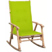 Fotele - Bambusowy fotel bujany z jasnozieloną poduszką - Bamsa - miniaturka - grafika 1