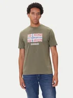 Koszulki męskie - Napapijri T-Shirt S-Drapeau Ss NP0A891K Khaki Regular Fit - miniaturka - grafika 1