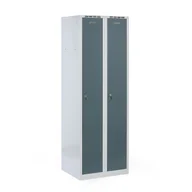 Szafki biurowe - Metalowa szafka ubraniowa na cokole, 2-drzwiowa, 1800 x 600 x 500 mm, zamek cylindryczny, drzwi ciemnoszare - miniaturka - grafika 1