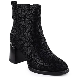 Skórzane botki damskie na obcasie ocieplane czarne D&A S.Barski Premium Collection 52-602 - Botki damskie - miniaturka - grafika 1