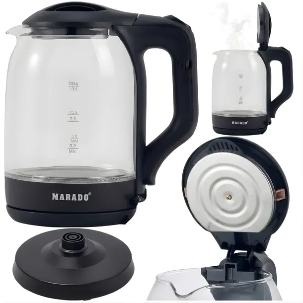 Czajnik elektryczny szklany bezprzewodowy Marado 2l 1500W czarny LED