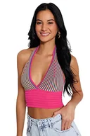 Bluzki damskie - Trendyol Damska dopasowana bluzka basic z dekoltem w serek, różowo-wielokolorowa, S, Różowy-wielokolorowy, S - miniaturka - grafika 1