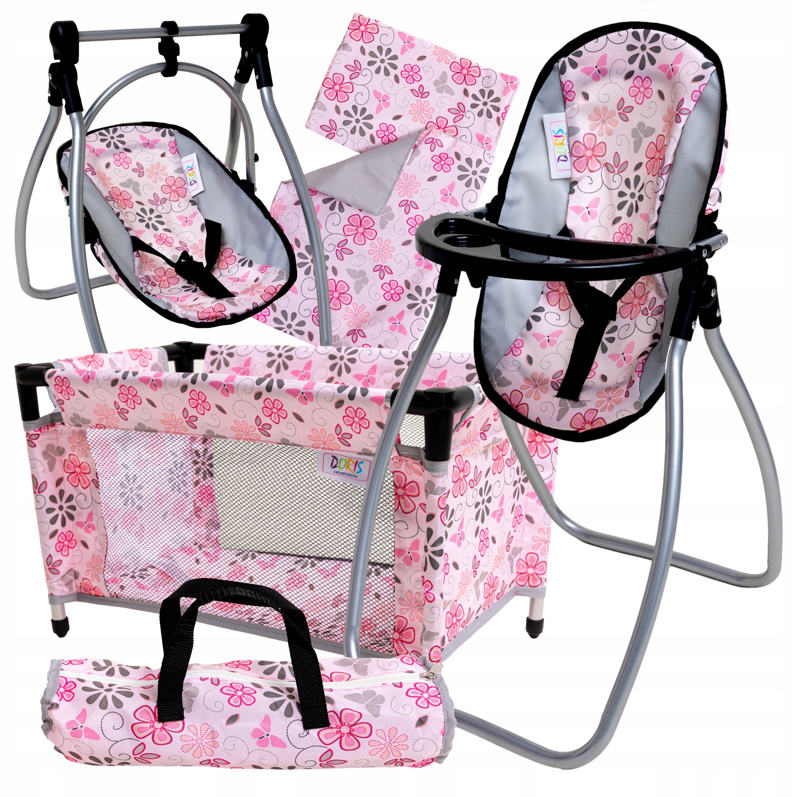 Opinie o Zestaw dla lalek Łóżeczko Krzesełko Huśtawka Nosdiło 3w1 Pościel Doris