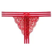Majtki damskie - Stringi paseczki czerwone majtki haft szeroka gumka - S/M - miniaturka - grafika 1