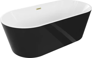 Mexen Luna wanna wolnostojąca 150 x 75 cm, biała/czarna, przelew złoty szczotkowany - 52031507575-55 - Wanny - miniaturka - grafika 1