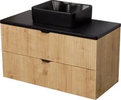 Szafki łazienkowe - Szafka łazienkowa z czarną umywalką wisząca dąb naturalny 100 cm Brendo Gante - miniaturka - grafika 1