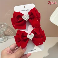Ozdoby do włosów - TEMU 2 szt. Czerwone i Czarne Brokatowe Aksamitne Spinki do Włosów z Dekoracją w Kształcie , Eleganckie Akcesoria do Włosów dla Dziewczyn i Kobiet, - miniaturka - grafika 1
