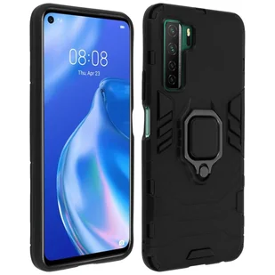 Odporne na wstrząsy hybrydowe etui Huawei P40 Lite 5G z metalową podstawką pierścieniową, czarne - Etui i futerały do telefonów - miniaturka - grafika 1