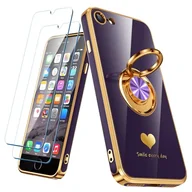 Etui i futerały do telefonów - Nonional Etui kompatybilne z iPhone 6 / 6s z 2 szt. ochraniaczy ekranu, obracany o 360° uchwyt pierścieniowy [luksusowy wzór w serca] platerowane złotą krawędzią smukłe miękkie etui na telefon iPhone - miniaturka - grafika 1