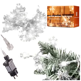 Lampki LED łańcuch płatki śniegu 10m 100LED zimny biały - Oświetlenie świąteczne Lampki LED łańcuch płatki śniegu 10m 100LED zimny biały - Oświetlenie świąteczne - miniaturka - grafika 1