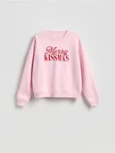 Bluzy damskie - Reserved - Bluza z haftowanym napisem - różowy - miniaturka - grafika 1