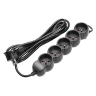 Listwy zasilające - Przedłużacz 5-krotny 2P+Z, 3m H05VV-F 3x1,5mm2, Imax=16A, płaska wtyczka, czarny - miniaturka - grafika 1