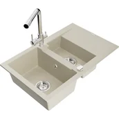 Zlewozmywaki z baterią - Mexen Gaspar zlewozmywak granitowy 1,5-komorowy z ociekaczem i baterią kuchenną Duero, beżowy - miniaturka - grafika 1