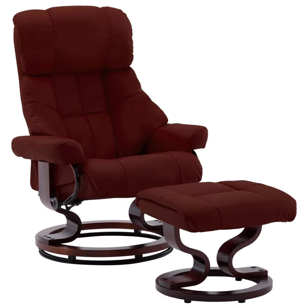 vidaXL Rozkładany fotel z podnóżkiem, bordowy, ekoskóra i gięte drewno