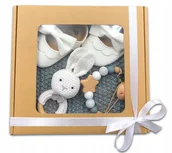 Gryzaki dla dzieci - Zestaw prezentowy dla noworodka szary kocyk gryzak - miniaturka - grafika 1