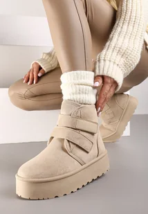 Beżowe Śniegowce na Grubej Podeszwie Zapinane na Rzepy Tarorelle - Śniegowce damskie - miniaturka - grafika 1