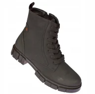 Botki damskie - Glany wysokie damskie botki B-3-1347 czarne mat trapery ocieplane rozm. 39 - miniaturka - grafika 1