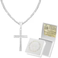 Bransoletki - Srebrny krzyżyk zdobiony z łańcuszkiem pancerka srebro 925 bierzmowanie - miniaturka - grafika 1