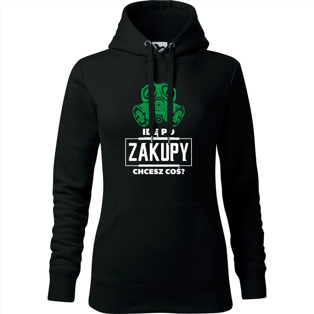 Damska Bluza Z Kapturem - Idę Po Zakupy, Chcesz Coś? Czarny 2xl