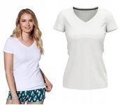 Koszulki i topy damskie - T-shirt Koszulka Damska SLIM Elastic Dekolt V Jakość STEDMAN 9710 BIAŁA XS - miniaturka - grafika 1