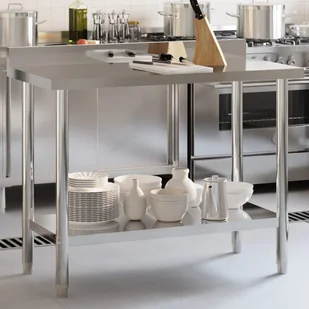 Kuchenny stół roboczy z rantem, 110x55x93 cm, stal nierdzewna Lumarko! - Wózki na żywność - miniaturka - grafika 1